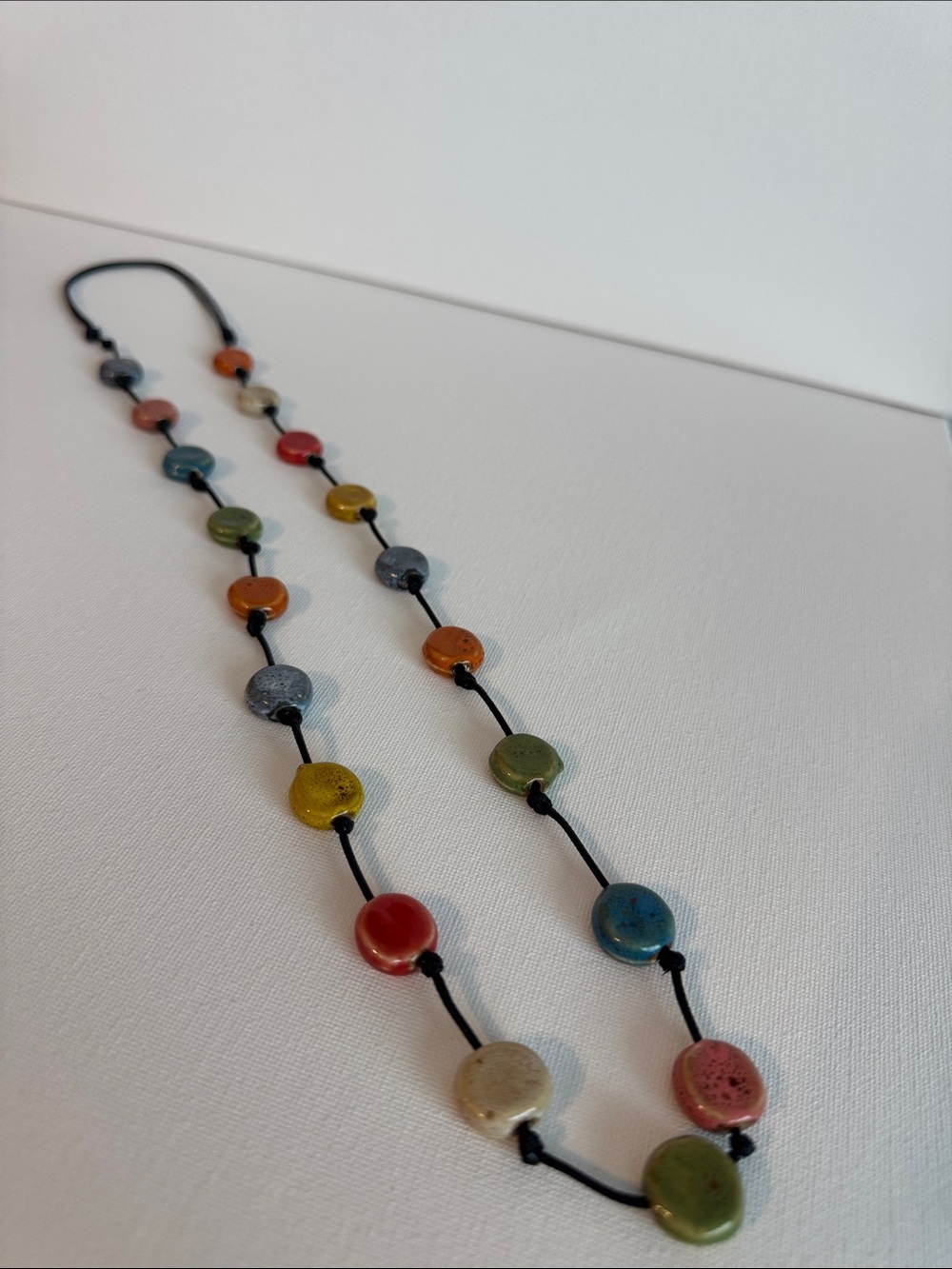 Multicolor Ceramic Flat Bead Charm Necklace - Picture 3 of 6